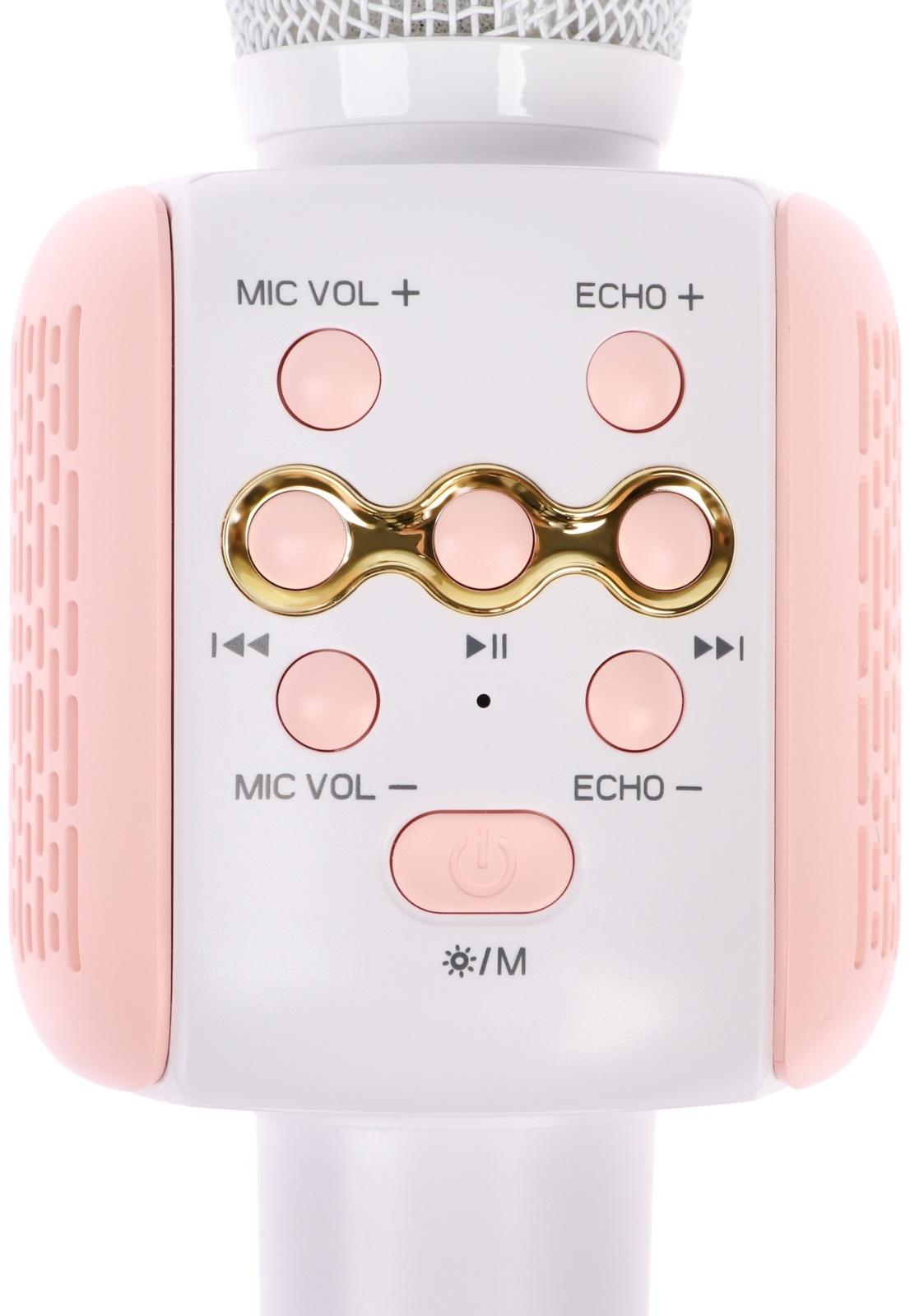 Портативный караоке микрофон, 5 Вт, 1200 мАч, LED, розово-белый