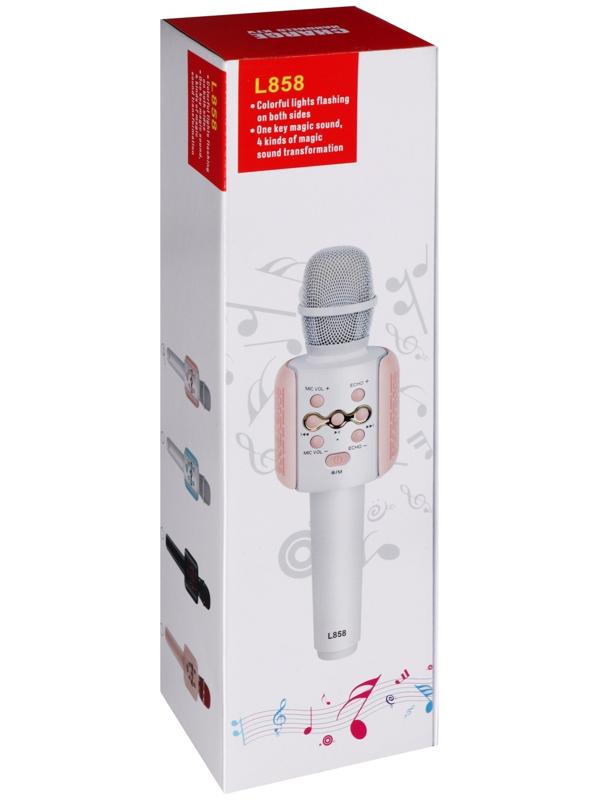 Портативный караоке микрофон, 5 Вт, 1200 мАч, LED, розово-белый