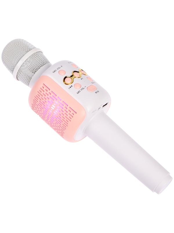Портативный караоке микрофон, 5 Вт, 1200 мАч, LED, розово-белый