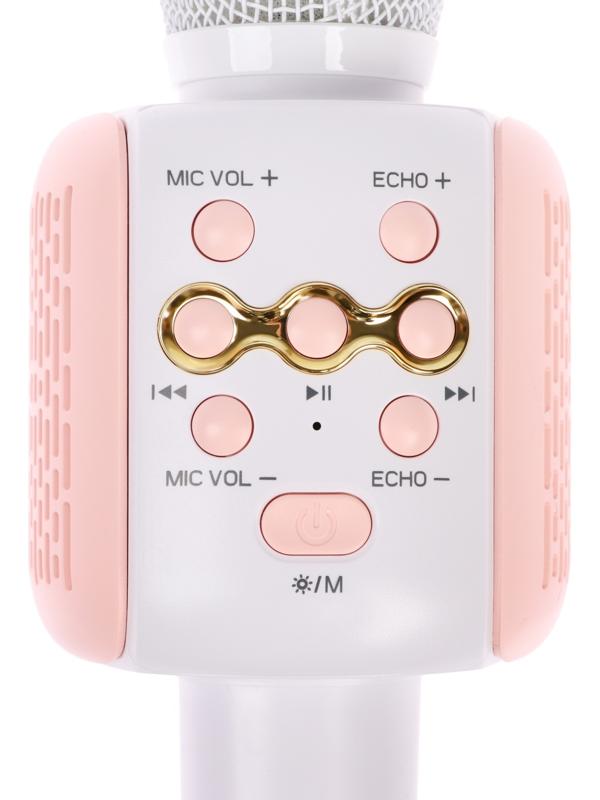 Портативный караоке микрофон, 5 Вт, 1200 мАч, LED, розово-белый