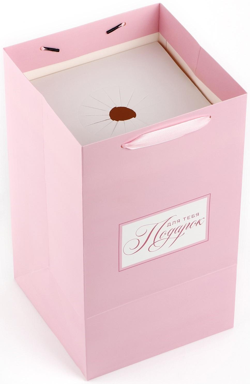 Переноска для цветов с вкладышем для фиксации, «Подарок для тебя», розовый, 35 х 20 х 20 см