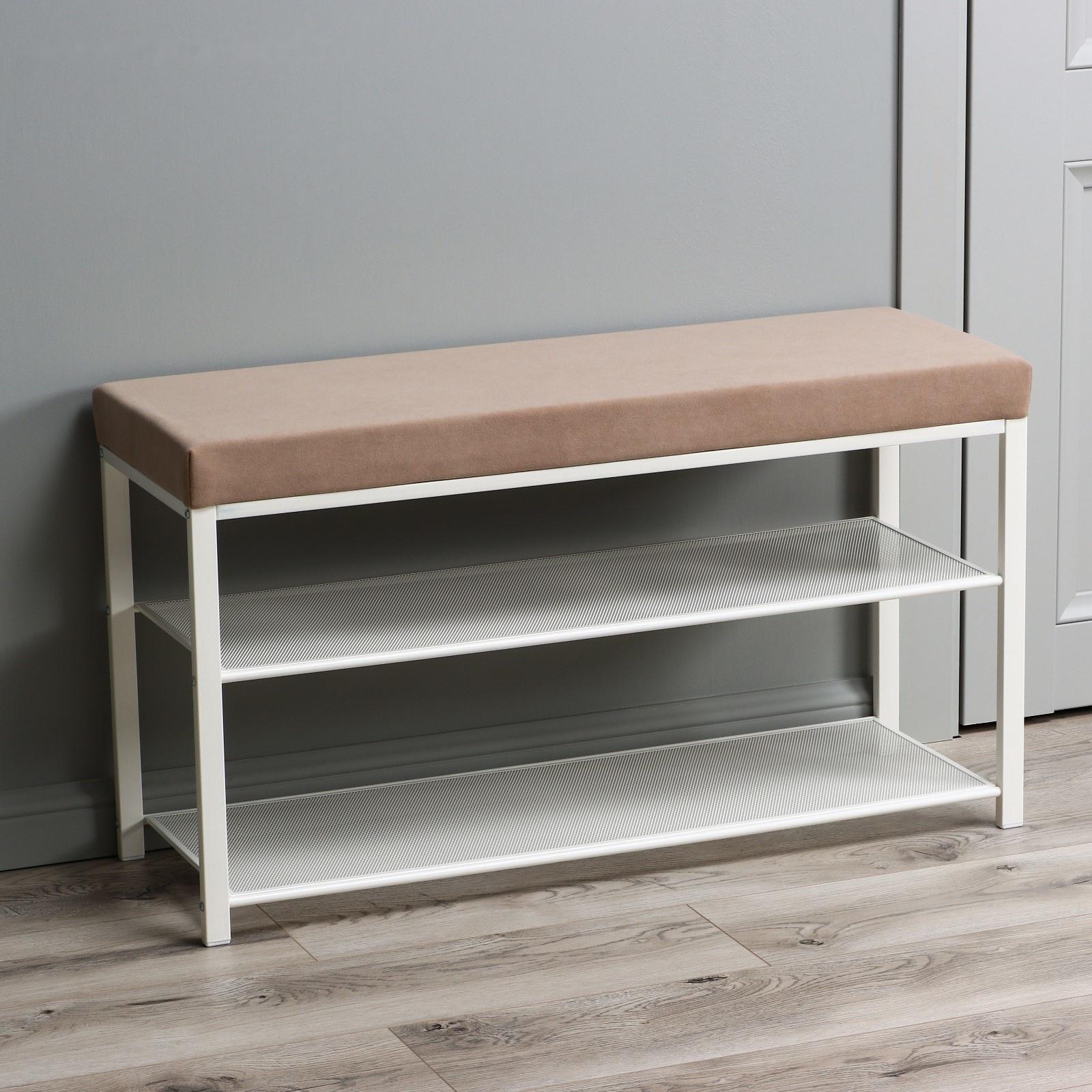 Банкетка «Торонто 33C», 92,5×31,6×11,3 см, цвет каркаса белый, цвет сиденья бежевый