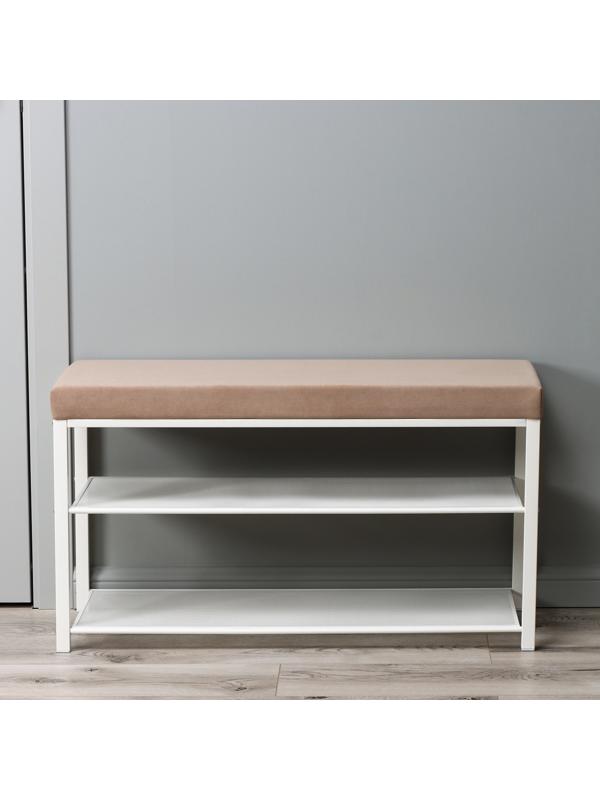 Банкетка «Торонто 33C», 92,5×31,6×11,3 см, цвет каркаса белый, цвет сиденья бежевый