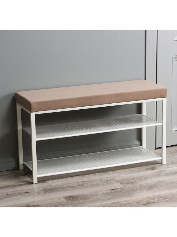 Банкетка «Торонто 33C», 92,5×31,6×11,3 см, цвет каркаса белый, цвет сиденья бежевый