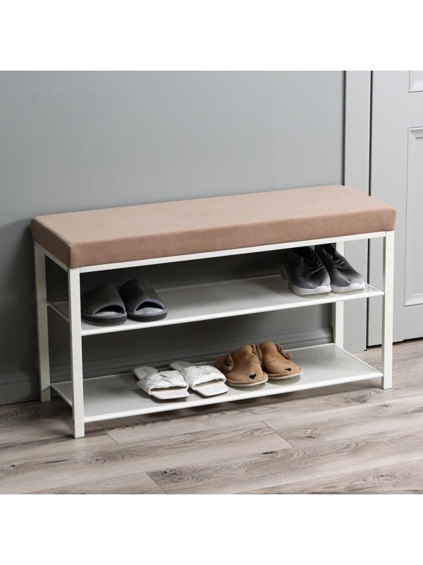 Банкетка «Торонто 33C», 92,5×31,6×11,3 см, цвет каркаса белый, цвет сиденья бежевый