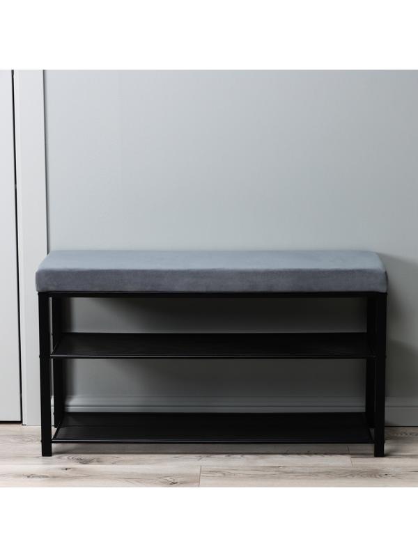 Банкетка «Торонто 33C», 88.5×30×49 см, каркас чёрный, сиденье серое