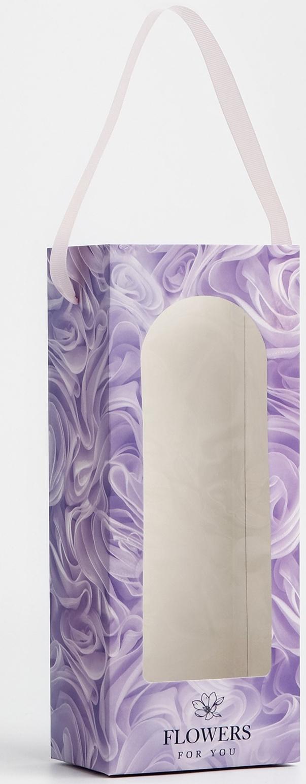 Пакет-переноска для цветов с пластиковым окном, Flowers, сиреневая, 30 х 12 х 8 см