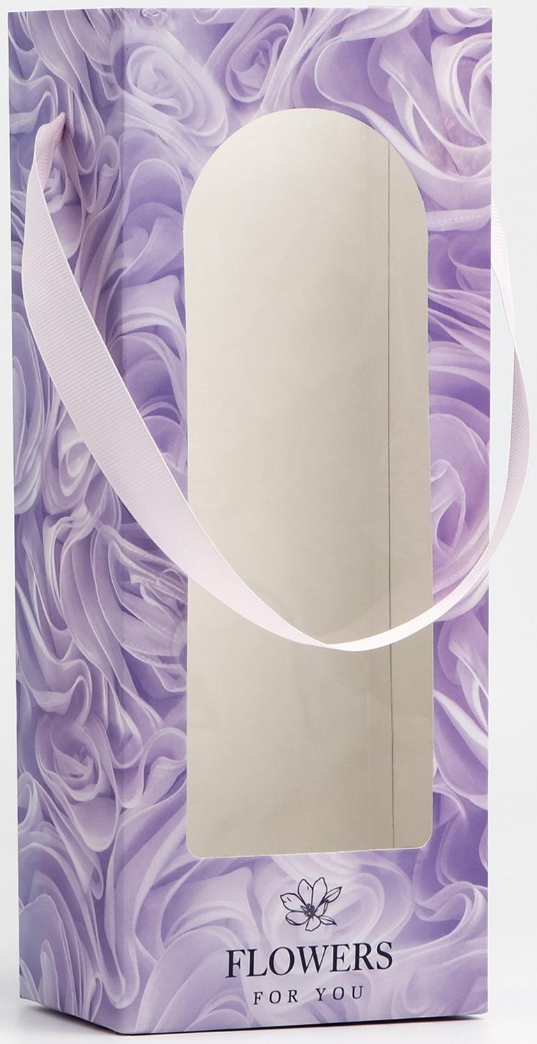 Пакет-переноска для цветов с пластиковым окном, Flowers, сиреневая, 30 х 12 х 8 см