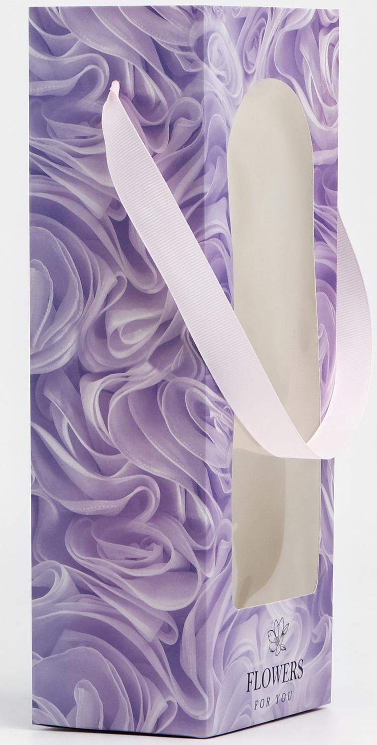 Пакет-переноска для цветов с пластиковым окном, Flowers, сиреневая, 30 х 12 х 8 см