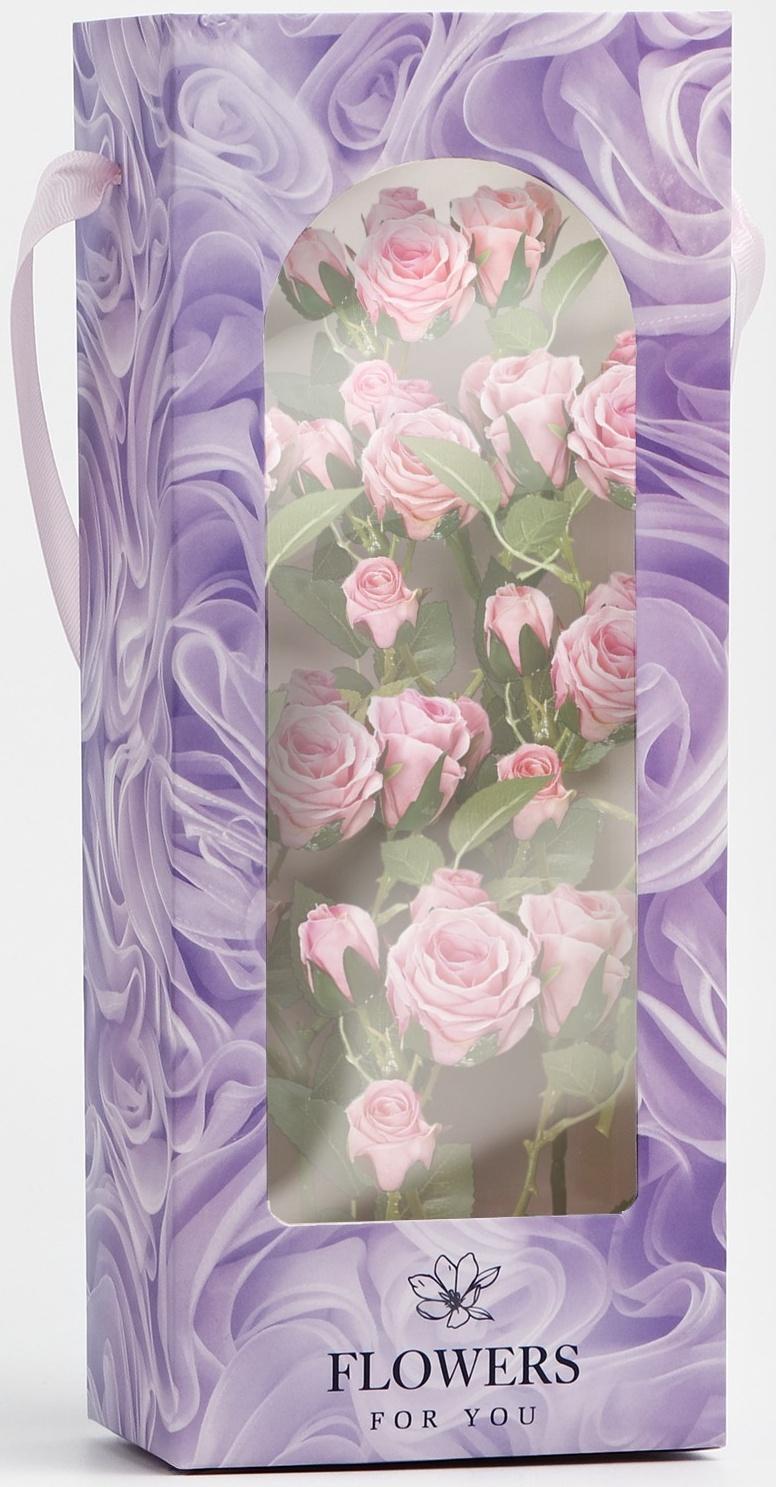 Пакет-переноска для цветов с пластиковым окном, Flowers, сиреневая, 30 х 12 х 8 см