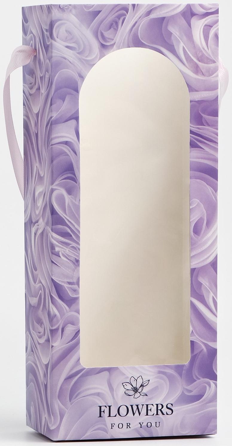 Пакет-переноска для цветов с пластиковым окном, Flowers, сиреневая, 30 х 12 х 8 см