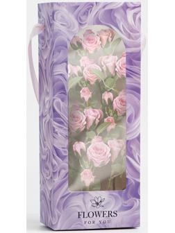 Пакет-переноска для цветов с пластиковым окном, Flowers, сиреневая, 30 х 12 х 8 см