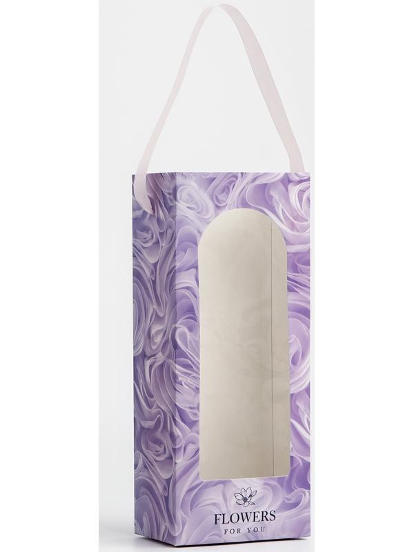Пакет-переноска для цветов с пластиковым окном, Flowers, сиреневая, 30 х 12 х 8 см