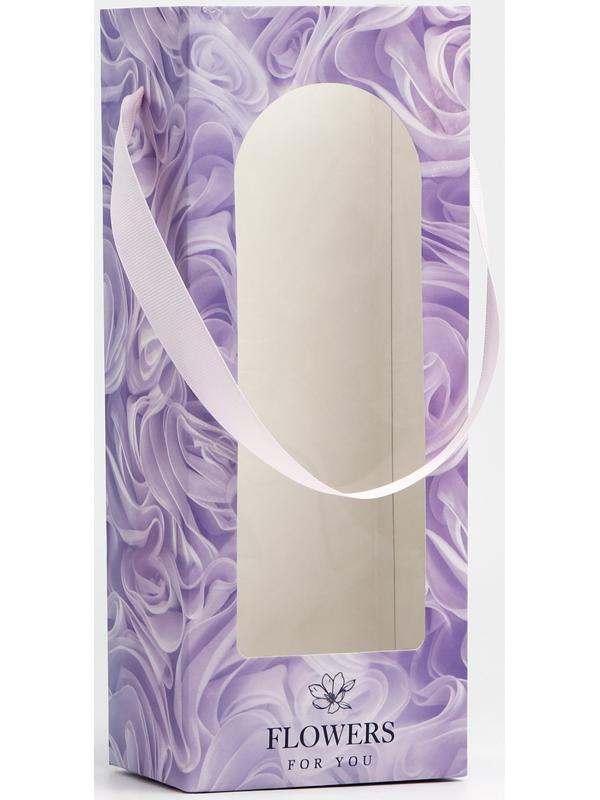 Пакет-переноска для цветов с пластиковым окном, Flowers, сиреневая, 30 х 12 х 8 см