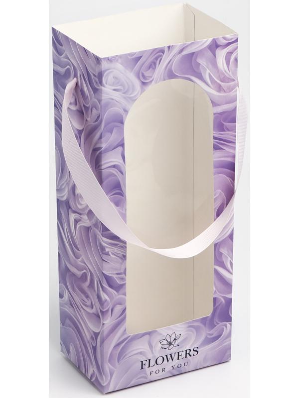 Пакет-переноска для цветов с пластиковым окном, Flowers, сиреневая, 30 х 12 х 8 см