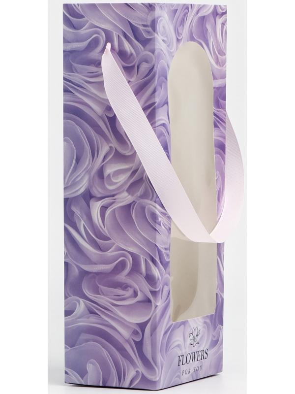 Пакет-переноска для цветов с пластиковым окном, Flowers, сиреневая, 30 х 12 х 8 см