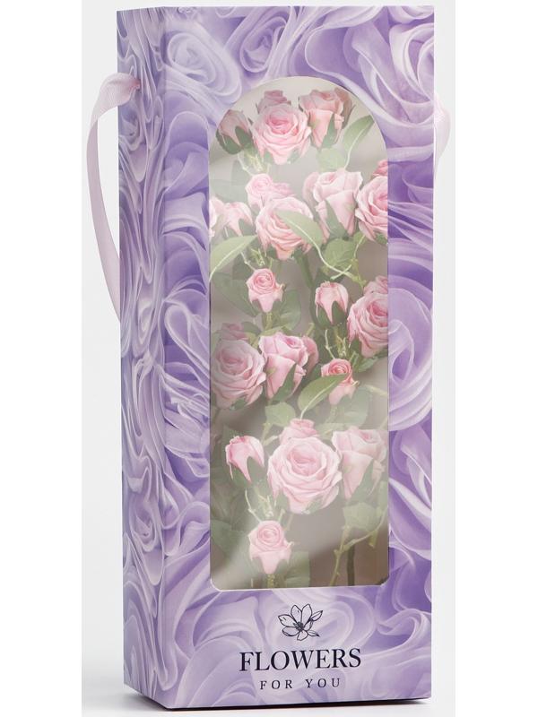 Пакет-переноска для цветов с пластиковым окном, Flowers, сиреневая, 30 х 12 х 8 см