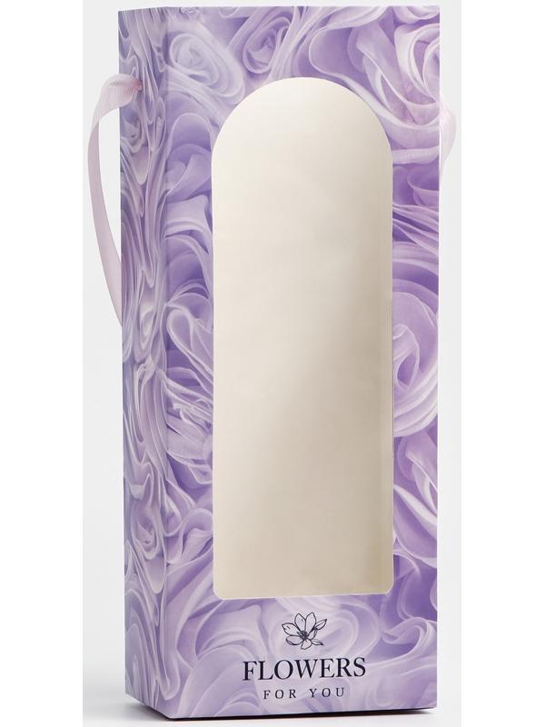 Пакет-переноска для цветов с пластиковым окном, Flowers, сиреневая, 30 х 12 х 8 см