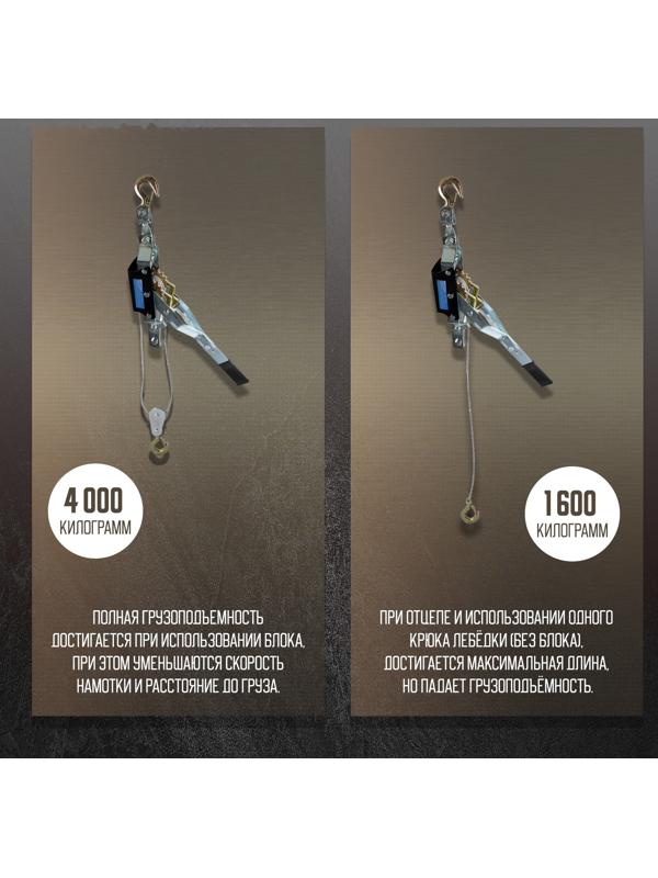 Лебедка рычажная ТУНДРА, двойное храповое колесо, тяга 4 т (подъем 1.6 т), трос 2.5 метра