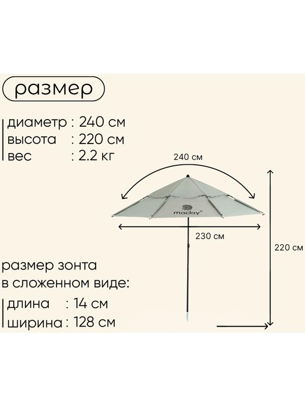 Зонт пляжный maclay, c УФ-защитой, d=240 см, h=220 см