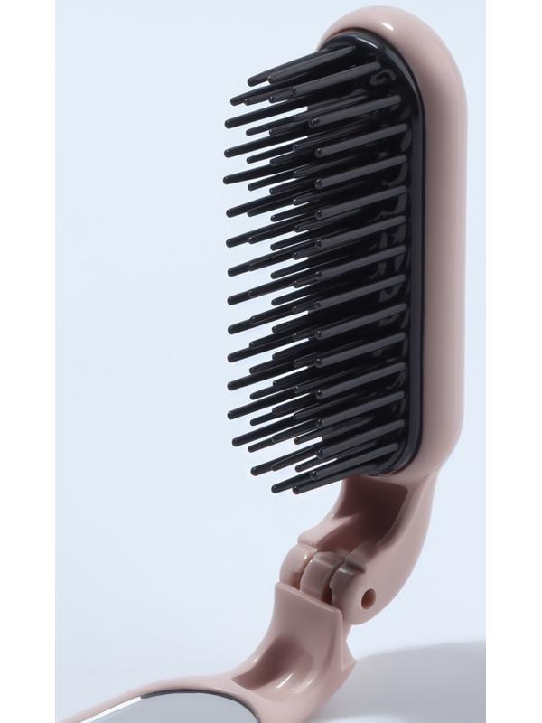 Расчёска массажная, складная, с зеркалом, 3 × 10 см, цвет пыльно-розовый