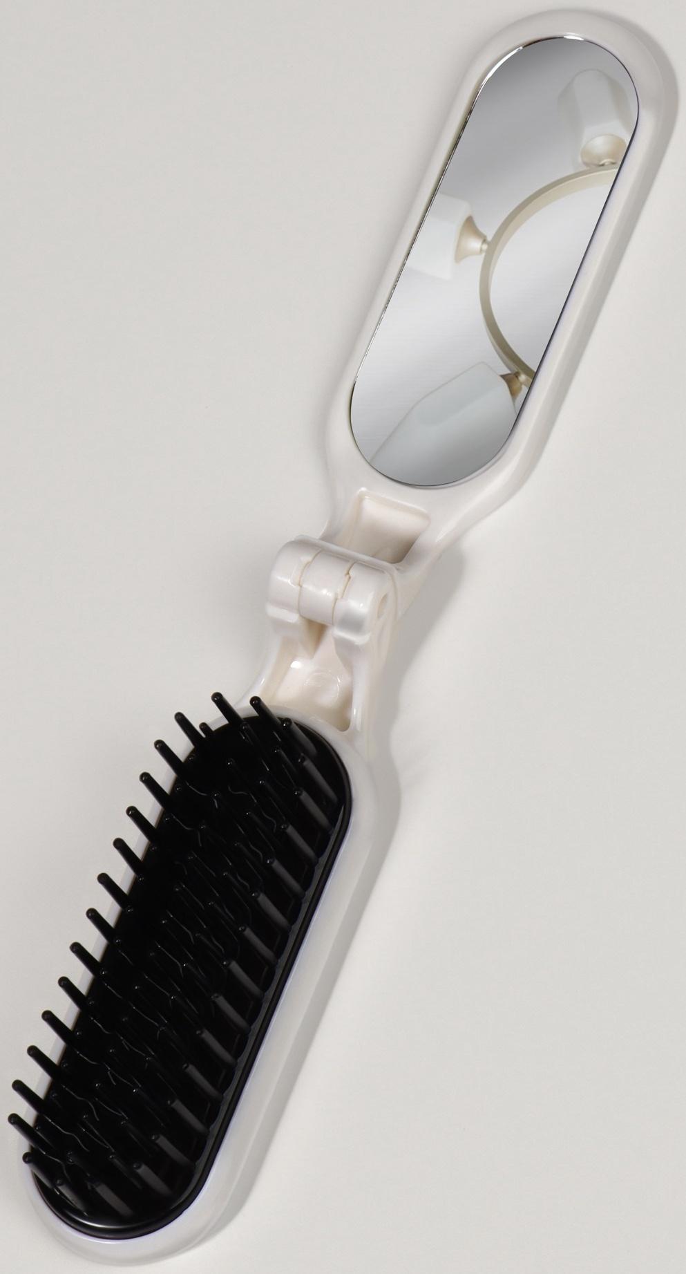 Расчёска массажная, складная, с зеркалом, 3 × 10 см, цвет белый