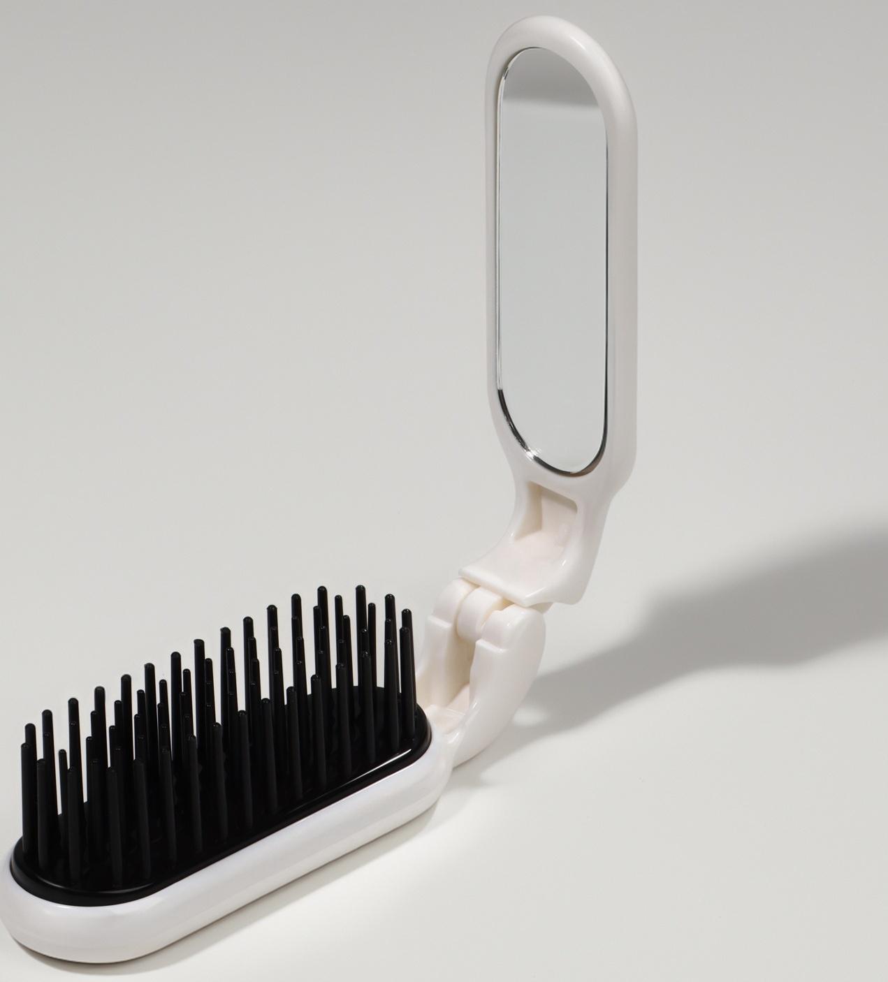 Расчёска массажная, складная, с зеркалом, 3 × 10 см, цвет белый