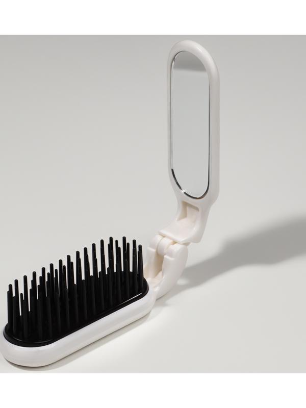 Расчёска массажная, складная, с зеркалом, 3 × 10 см, цвет белый