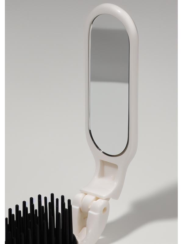 Расчёска массажная, складная, с зеркалом, 3 × 10 см, цвет белый