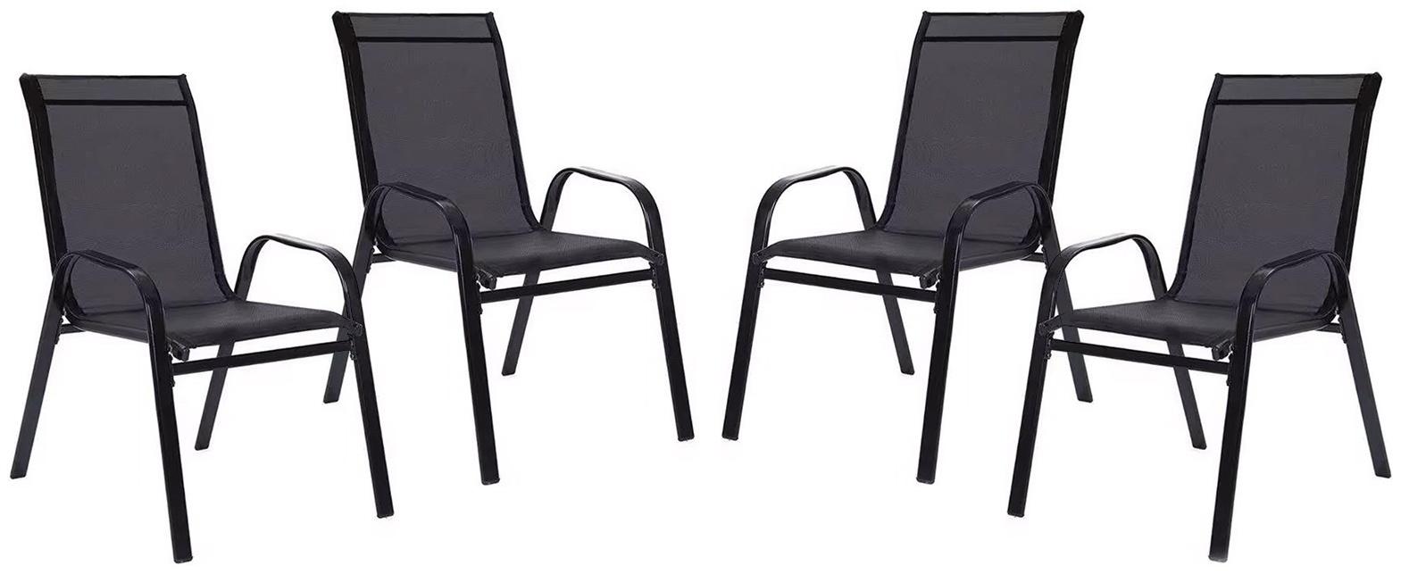 Набор садовой мебели: 4 стула, черный, 70 x 54 x 89 см, нагрузка до 120 кг, текстилен