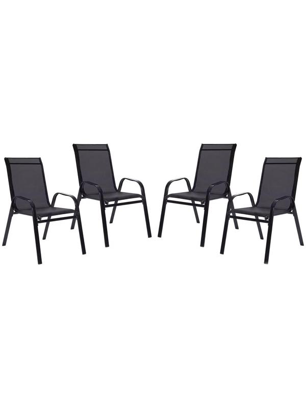 Набор садовой мебели: 4 стула, черный, 70 x 54 x 89 см, нагрузка до 120 кг, текстилен