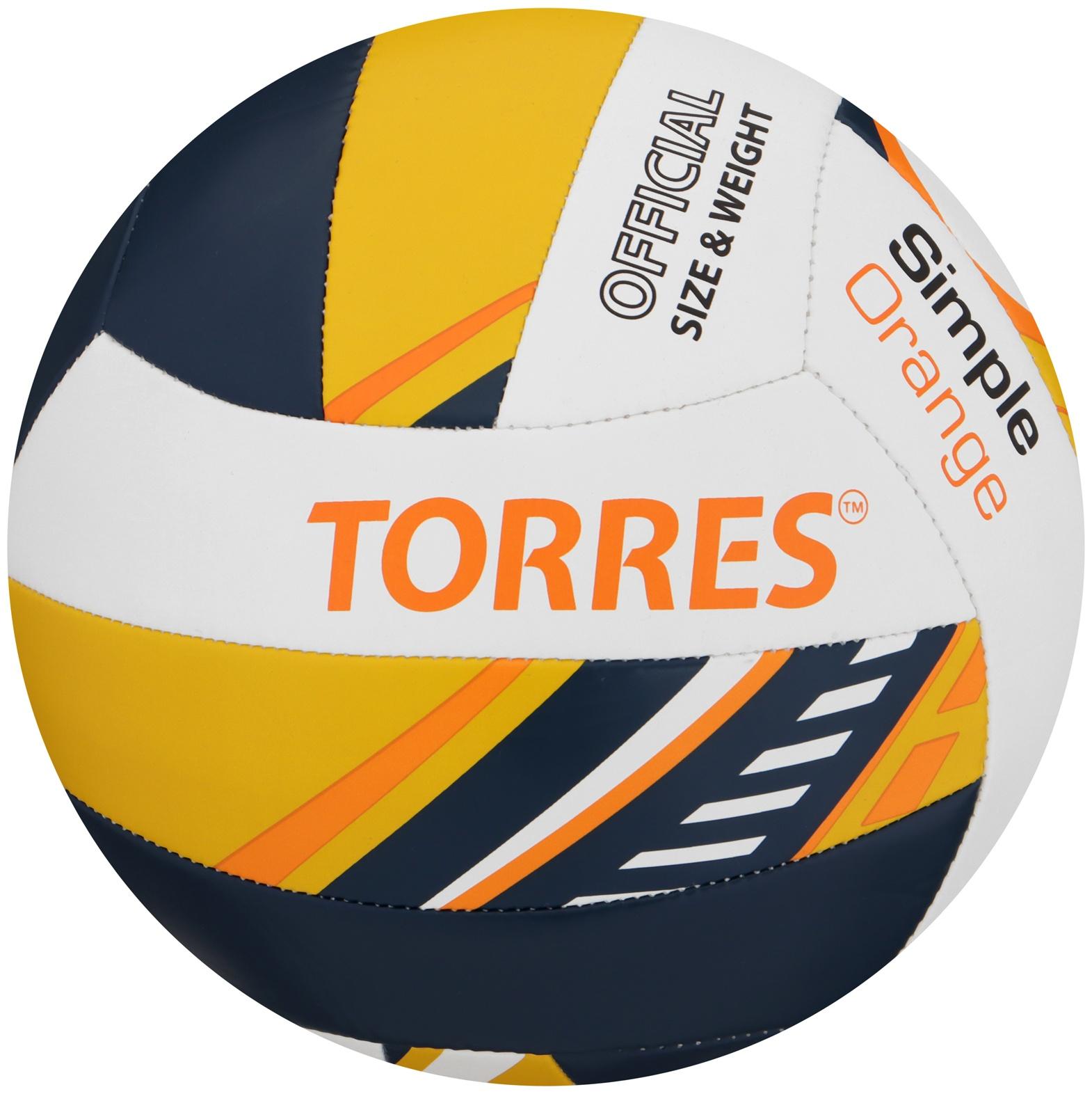 Волейбольный мяч TORRES Simple Orange, V323125, клееный, 18 панелей, р. 5, TPU