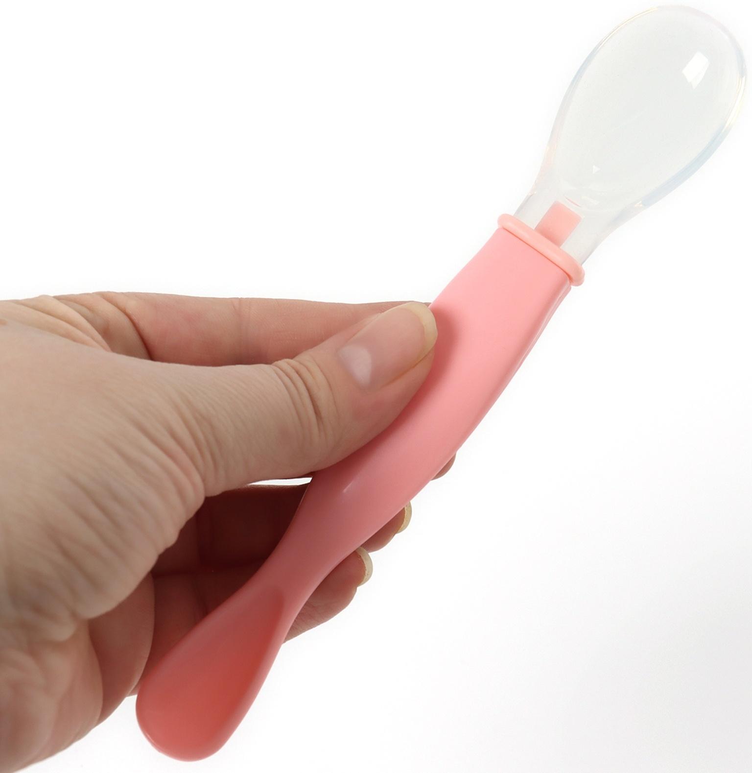 Ложка детская силиконовая для кормления, цвет розовый