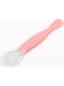 Ложка детская силиконовая для кормления, цвет розовый