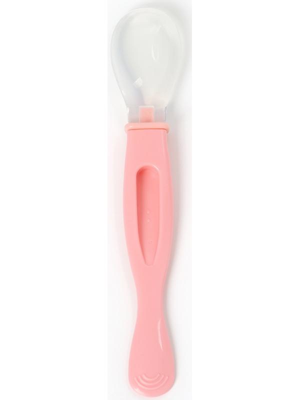 Ложка детская силиконовая для кормления, цвет розовый