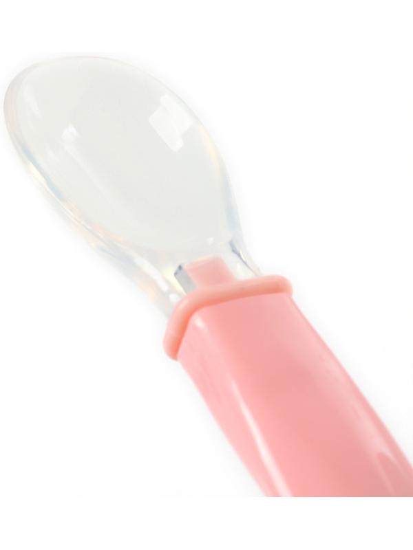 Ложка детская силиконовая для кормления, цвет розовый
