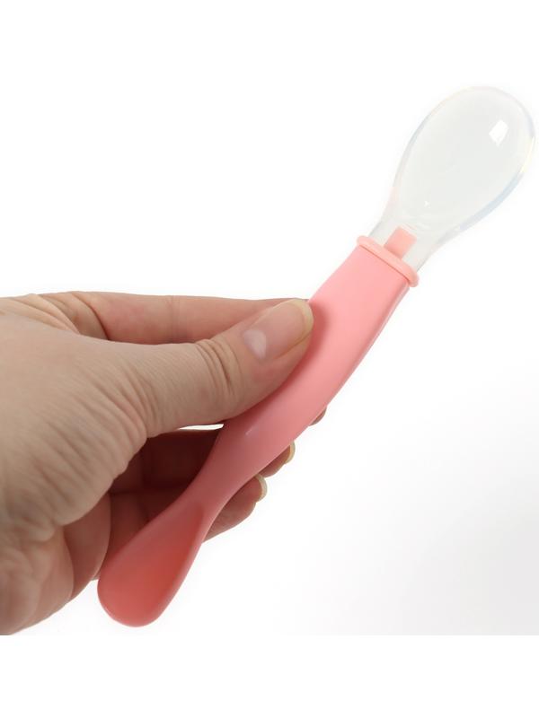 Ложка детская силиконовая для кормления, цвет розовый