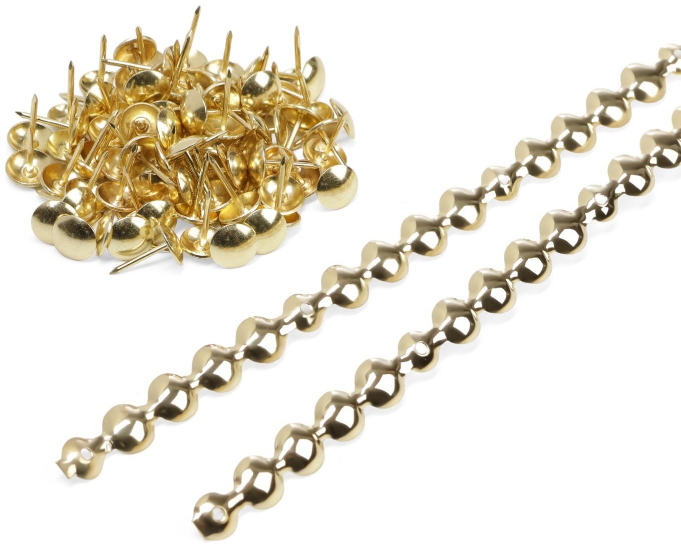 Лента декоративных гвоздей ТУНДРА, длина 1 м, 11×16 мм, золото, 10 шт.