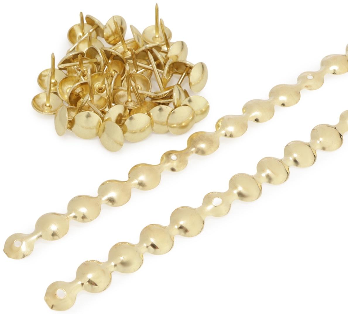 Лента декоративных гвоздей ТУНДРА, длина 1 м, 11×16 мм, золото, 10 шт.