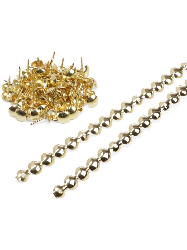 Лента декоративных гвоздей ТУНДРА, длина 1 м, 11×16 мм, золото, 10 шт.