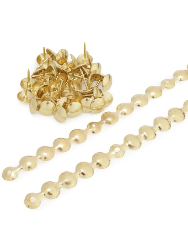 Лента декоративных гвоздей ТУНДРА, длина 1 м, 11×16 мм, золото, 10 шт.