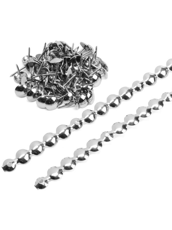 Лента декоративных гвоздей ТУНДРА, длина 1 м, 11×16 мм, хром, 10 шт.