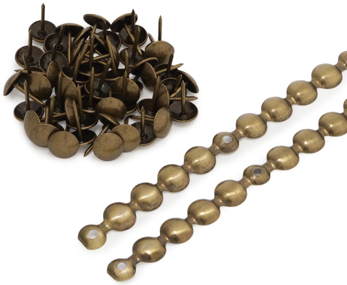 Лента декоративных гвоздей ТУНДРА, длина 1 м, 11×16 мм, бронза, 10 шт.