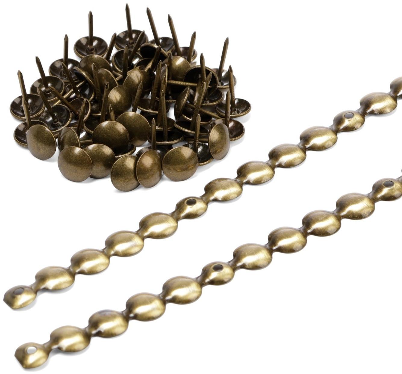 Лента декоративных гвоздей ТУНДРА, длина 1 м, 11×16 мм, бронза, 10 шт.