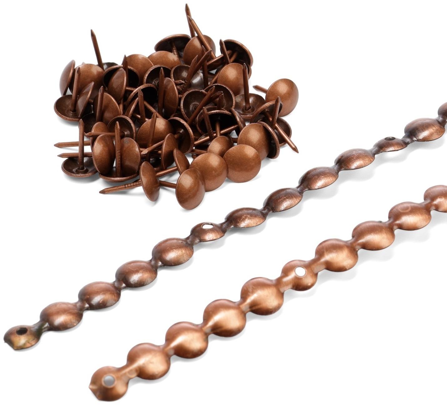 Лента декоративных гвоздей ТУНДРА, длина 1 м, 11×16 мм, медь, 10 шт.