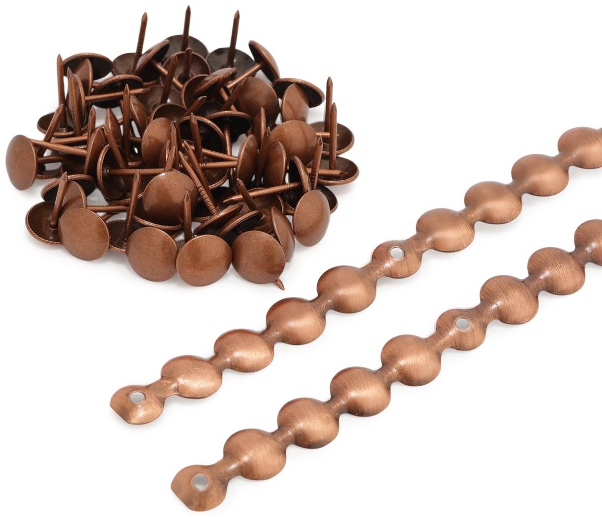 Лента декоративных гвоздей ТУНДРА, длина 1 м, 11×16 мм, медь, 10 шт.