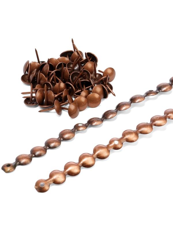 Лента декоративных гвоздей ТУНДРА, длина 1 м, 11×16 мм, медь, 10 шт.