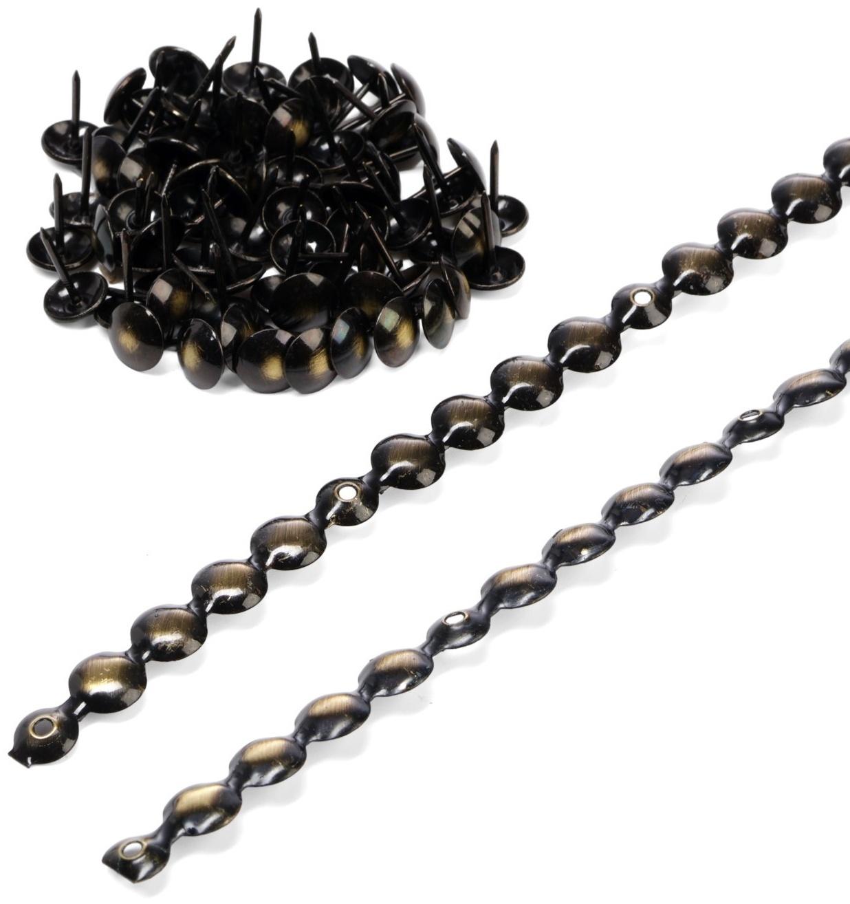 Лента декоративных гвоздей ТУНДРА, длина 1 м, 11×16 мм, античная бронза, 10 шт.