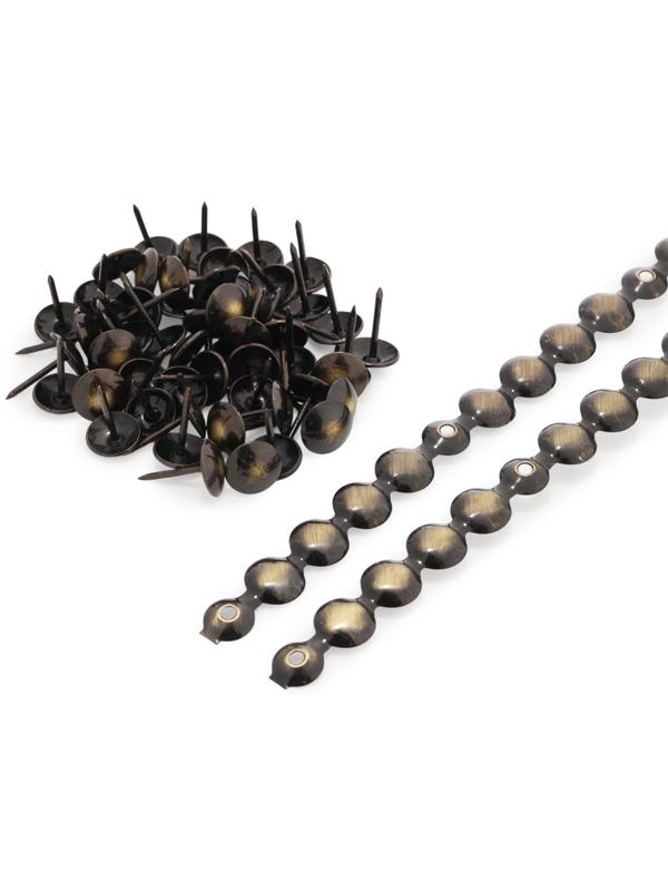 Лента декоративных гвоздей ТУНДРА, длина 1 м, 11×16 мм, античная бронза, 10 шт.