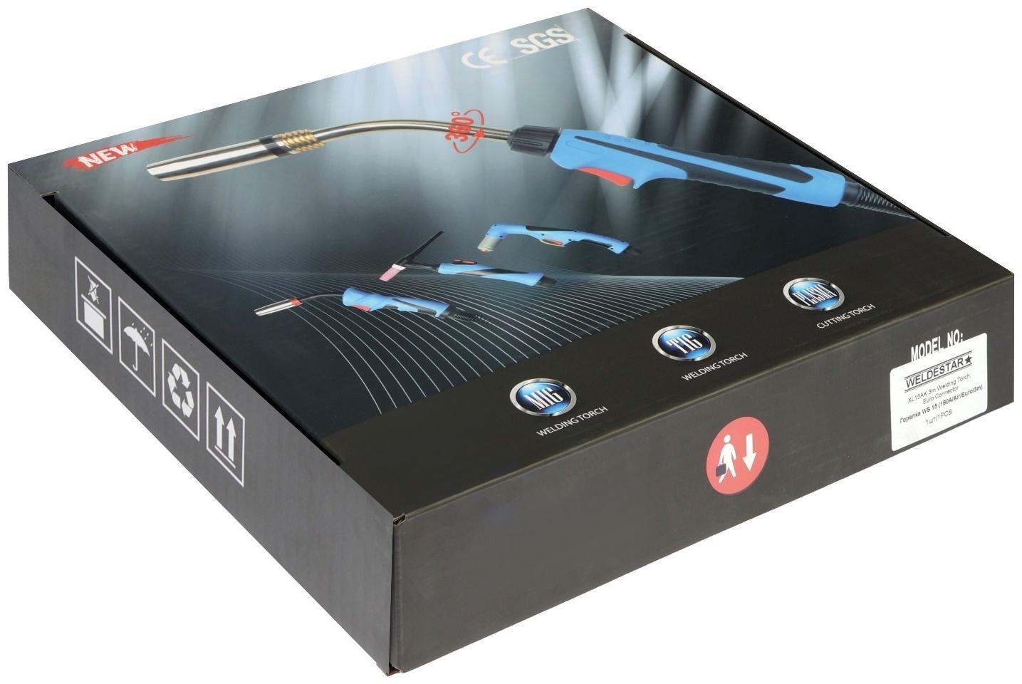 Горелка WELDESTAR=15, MIG/MAG, 180 A, d=0.6-1 мм, ПВ 60%, 3 м, воздушное охлаждение